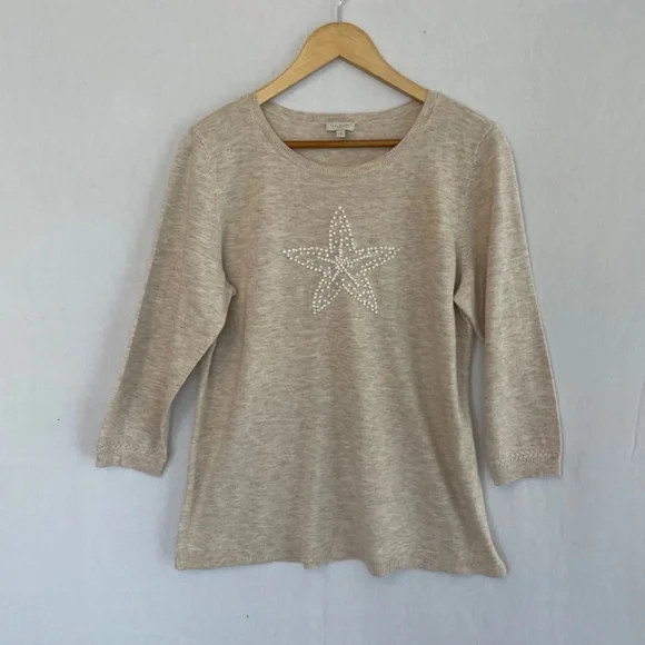 Talbots Lightweight Knit Novelty Sweater Starfish Tan Size Medium - Picture 6 of 6